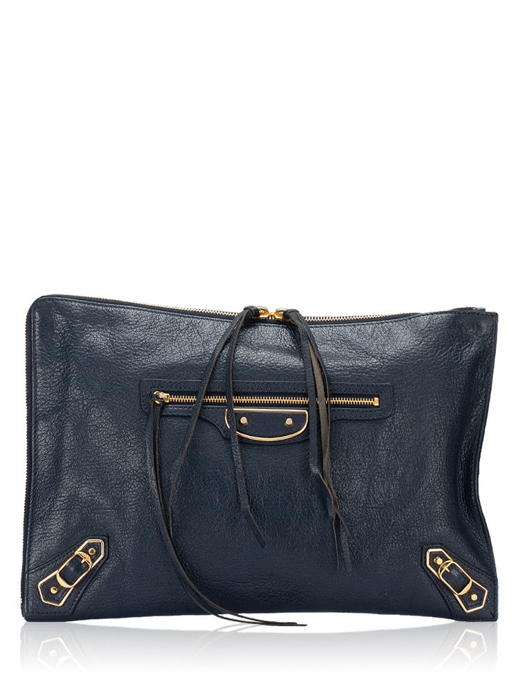 Gold Metallic Edge Pouch Midnight Bleu Nuit