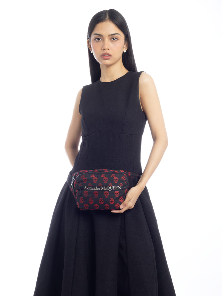 Nylon Urban Biker Skull Belt Bag Black Red