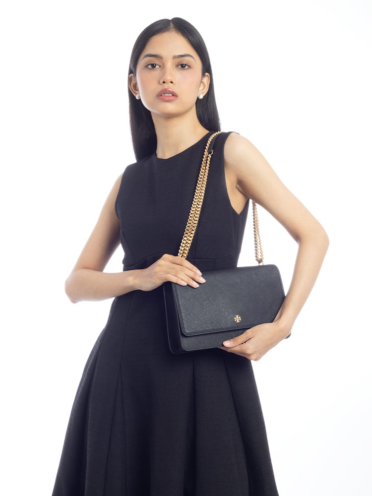 Emerson Flap Chain Shoulder Bag Black