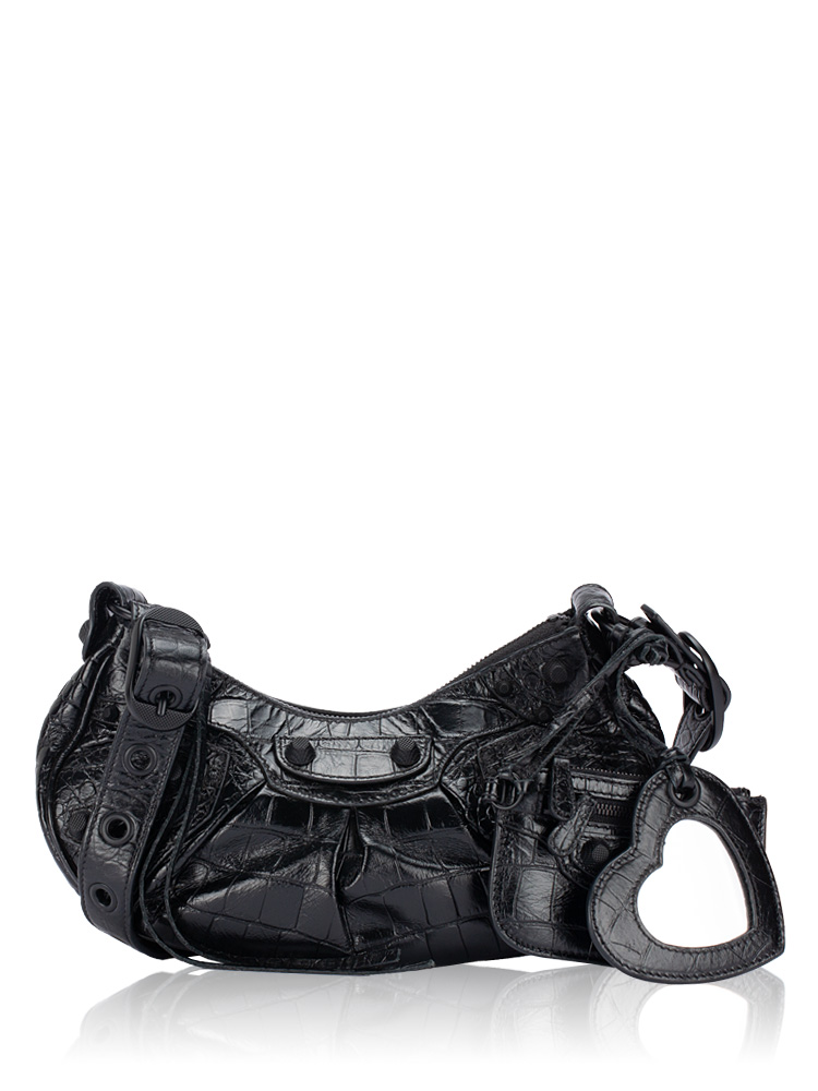 Croco Effect Le Cagole XS Shoulder Bag Black
