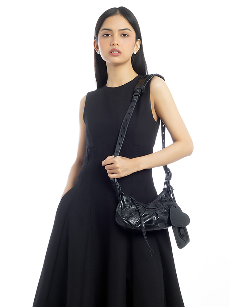 Croco Effect Le Cagole XS Shoulder Bag Black