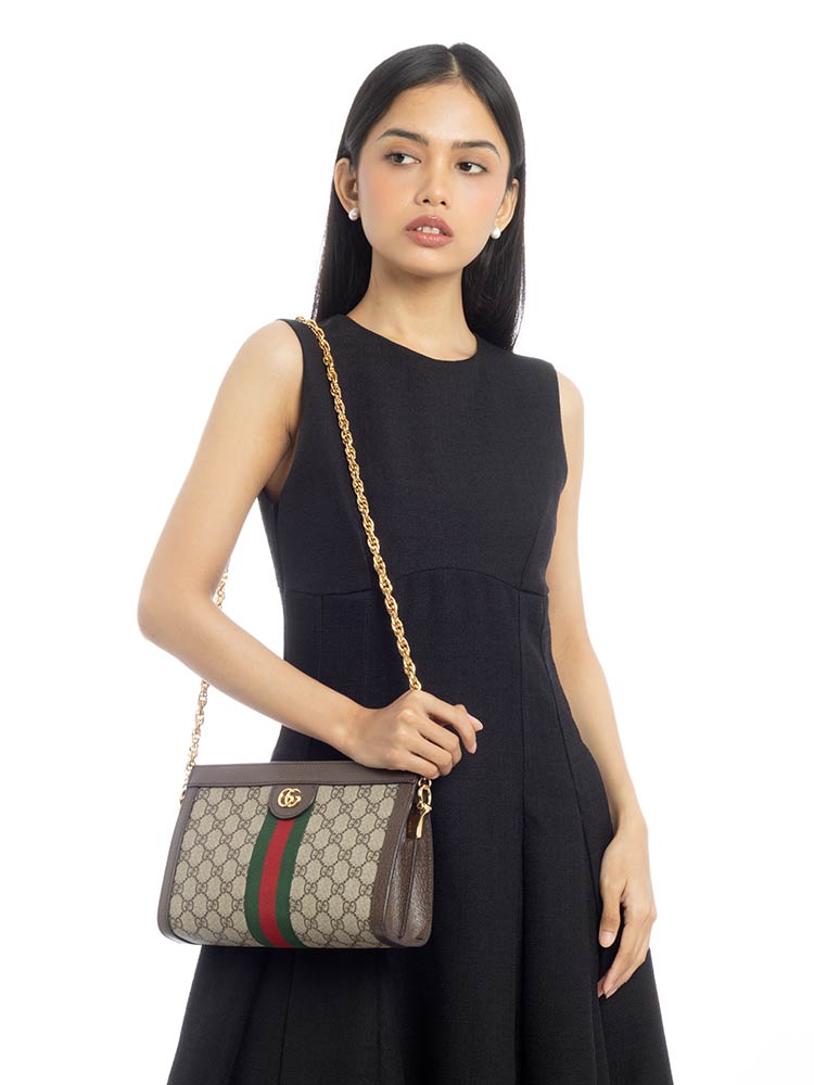 GG Supreme Web Ophidia Small Chain Shoulder Bag Beige Ebony