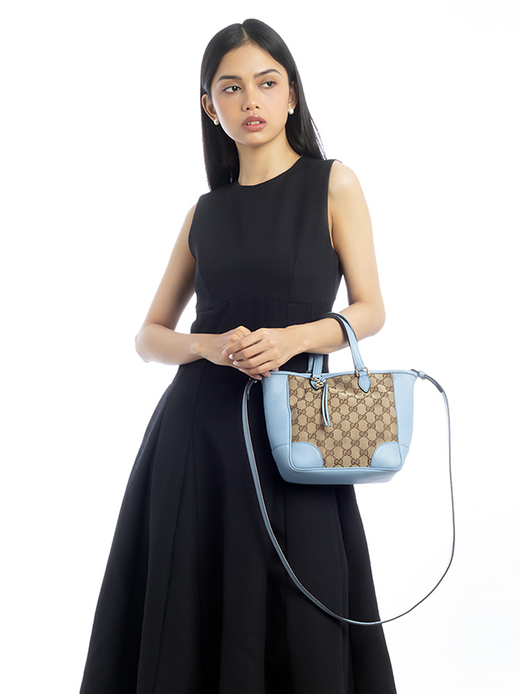 GG Canvas Bree Small Tote Beige Mineral Blue