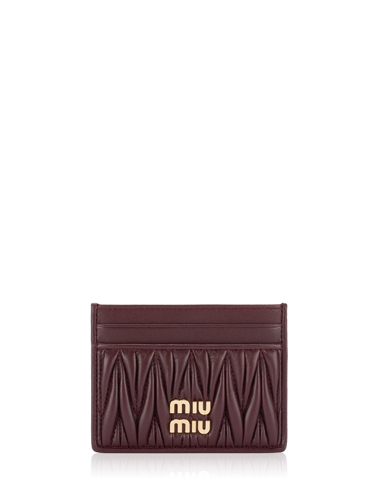 5MC076 Nappa Matelasse Card Holder Bordeaux