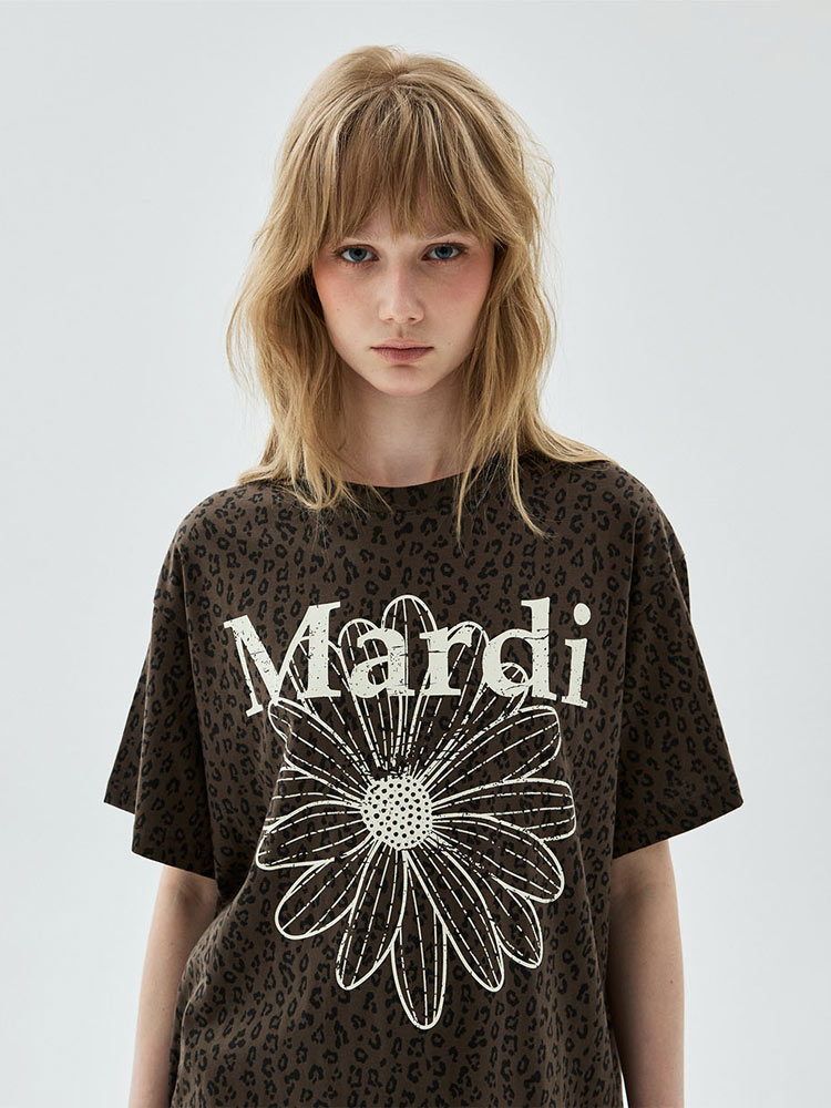 Flowermardi Cracked Leopard T-Shirt Brown Ivory