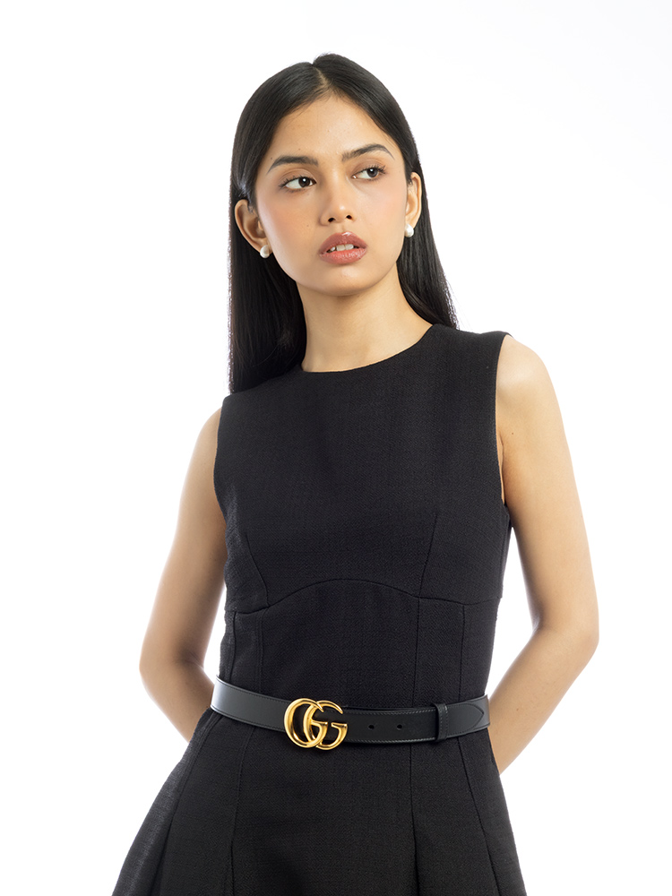 Calfskin GG Marmont 30mm Belt Black Sz 80