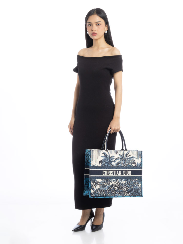 Toile De Jouy Palm Tree Large Book Tote Blue