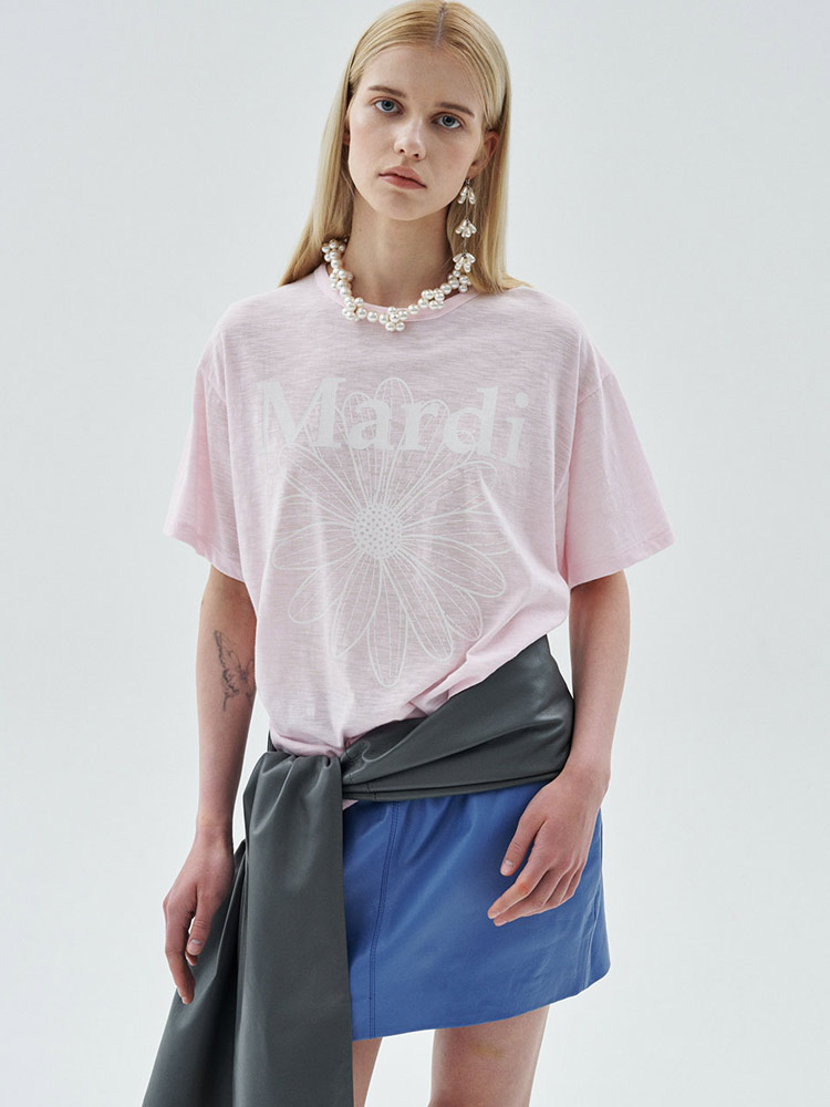 Flowermardi Slub Cotton T-Shirt Light Pink White