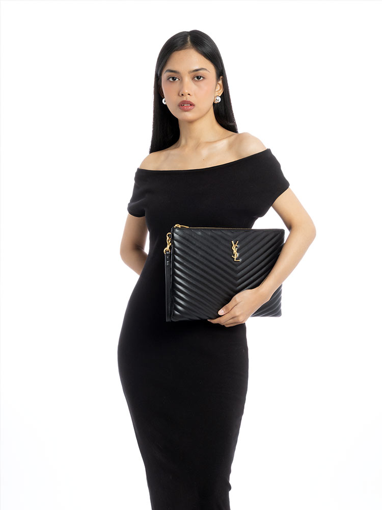 Calfskin Matelasse Monogram Document Holder Black
