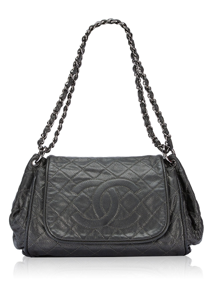 Metallic Caviar Timeless Accordion Flap Bag Dark Silver