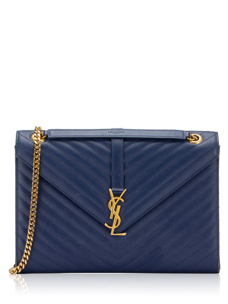 Grain De Poudre Monogram Envelope Large Shoulder Bag Navy Blue