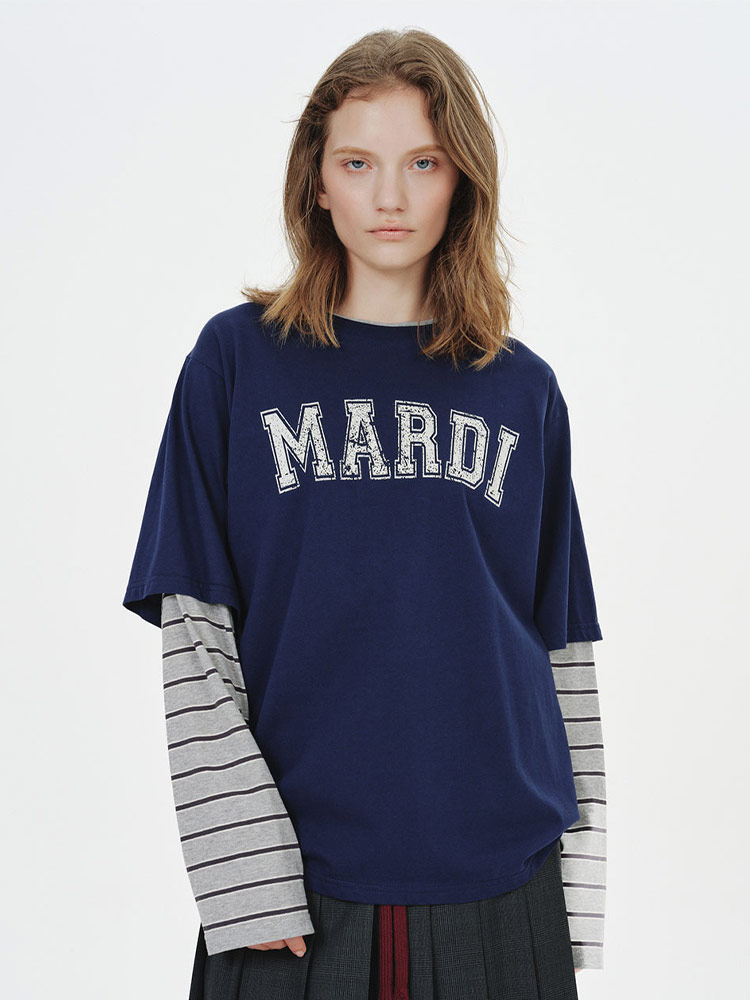 Layered Arch Logo Long Sleeve T-Shirt Navy