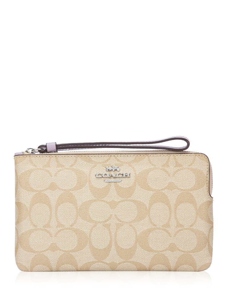 6648 Signature Large Wristlet Light Khaki Soft Lilac