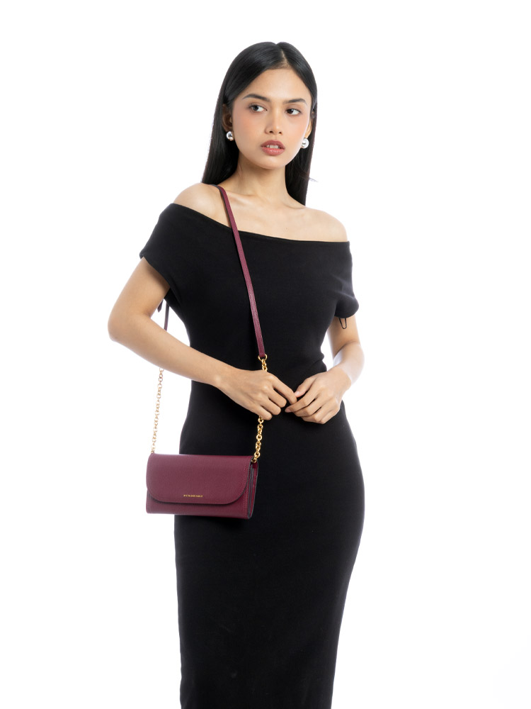 Calfskin Henley Wallet On Chain Plum