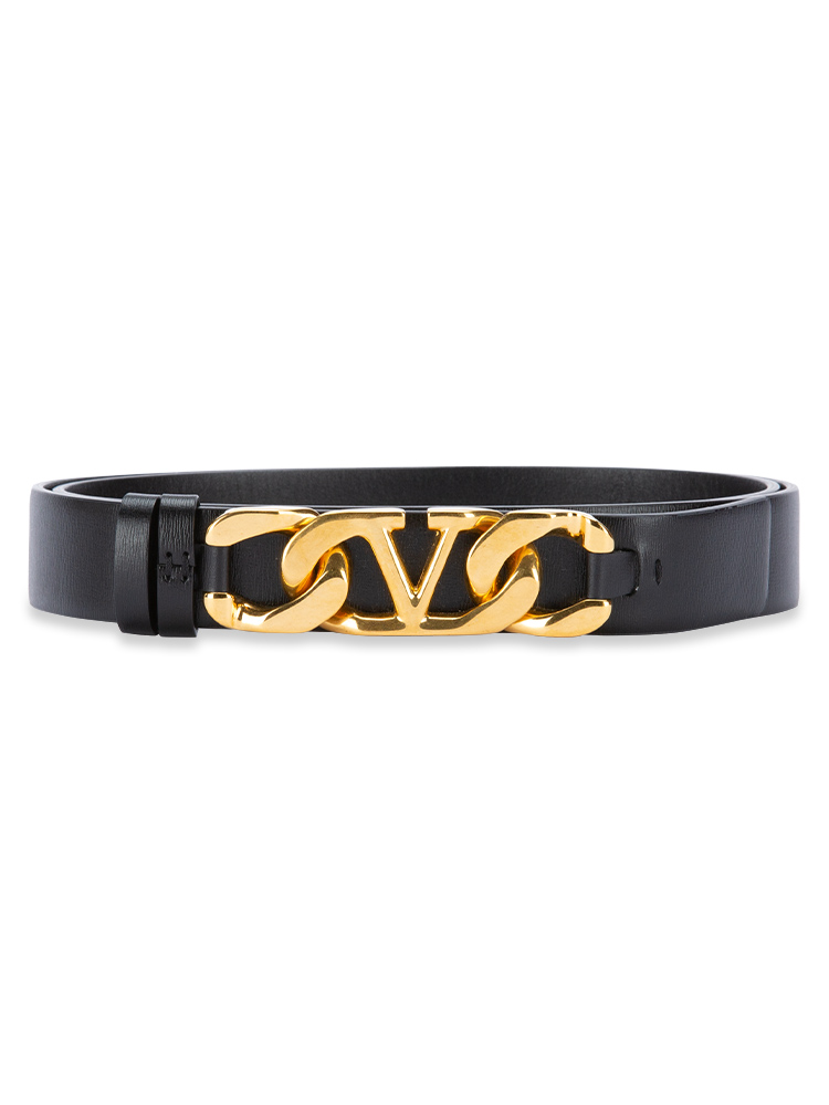 Calfskin VLogo Chain 25mm Belt Black Sz 80