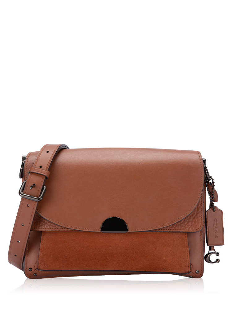 73547 Mixed Leather Dreamer Shoulder Bag Pewter Saddle
