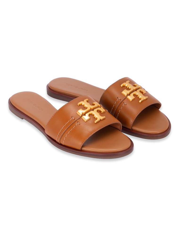 Calfskin Everly Slide Sandals Tan Sz 5.5
