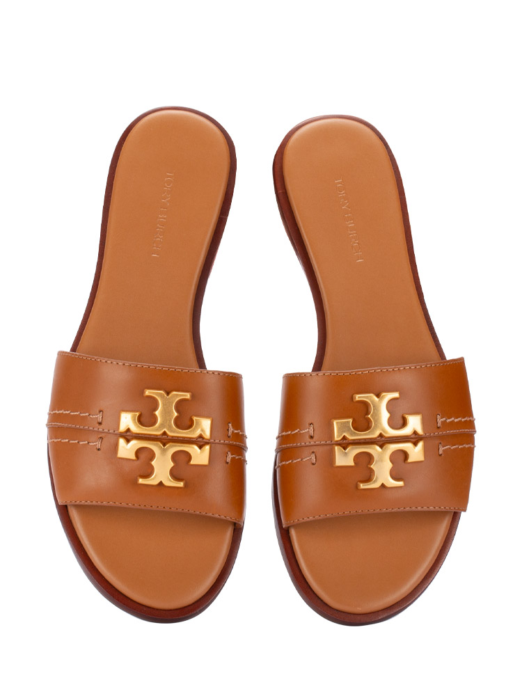 Calfskin Everly Slide Sandals Tan Sz 5.5