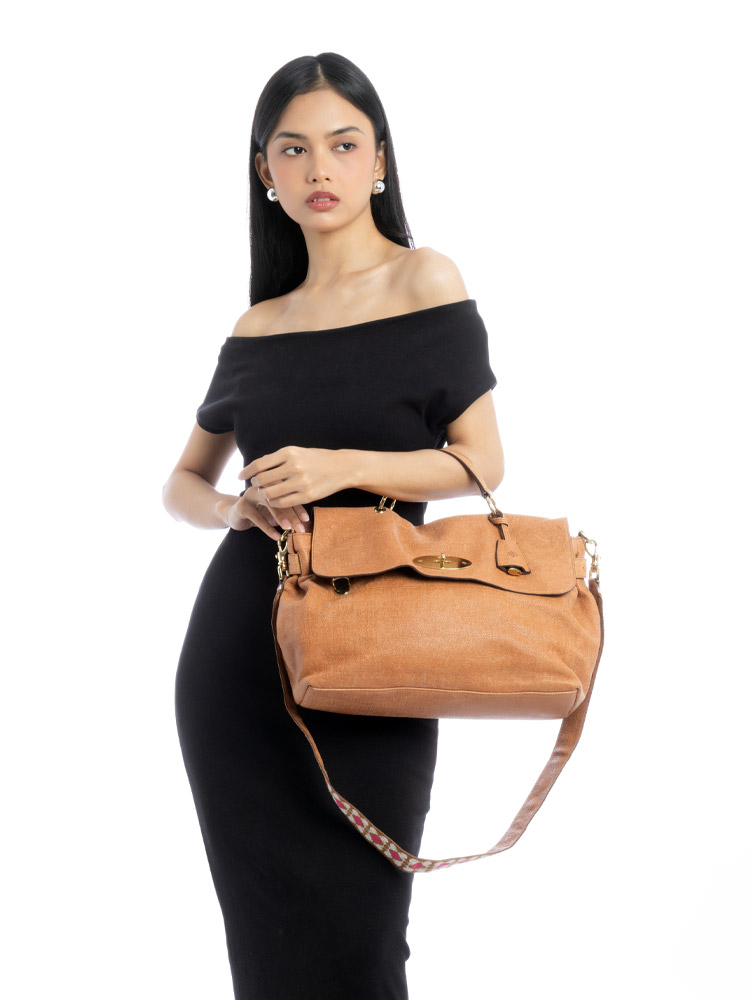 Sparkle Texture Leather Edie Oversized Shoulder Bag Oak