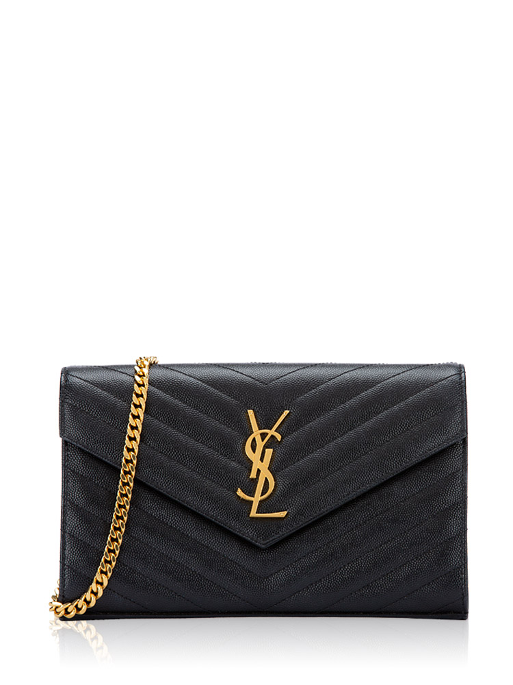 Grain De Poudre Matelasse Monogram 22cm Chain Wallet Black