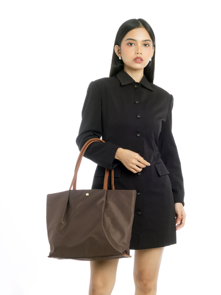 Nylon Large Tote Dark Brown