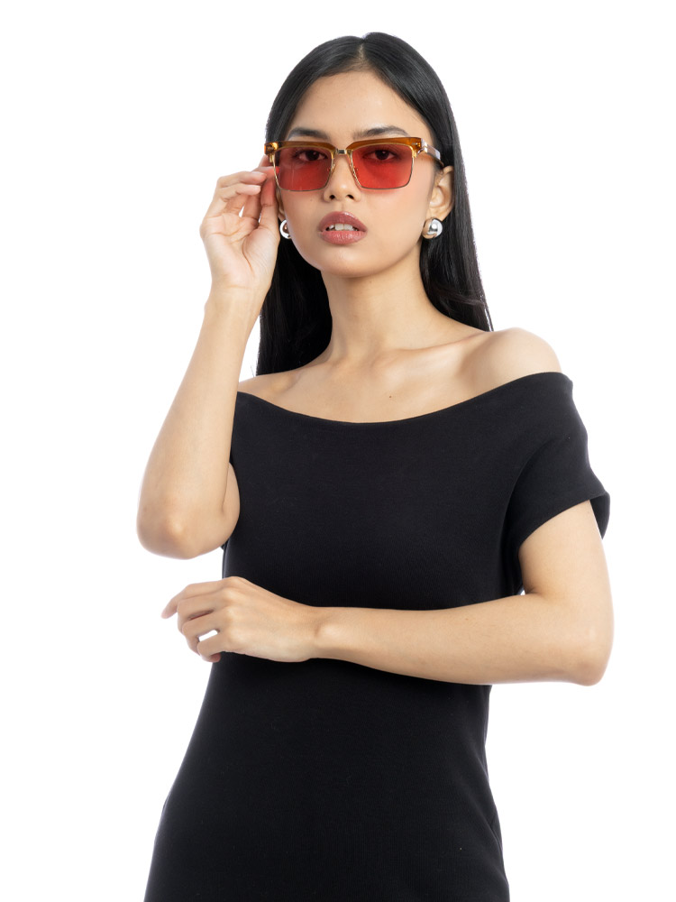SMU10Z Metal Square Sunglasses Caramel Pink