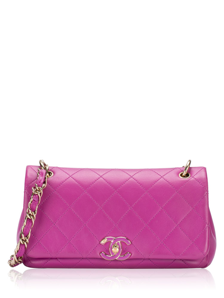 Lambskin Twist Chain Enamel CC Large Flap Bag Purple