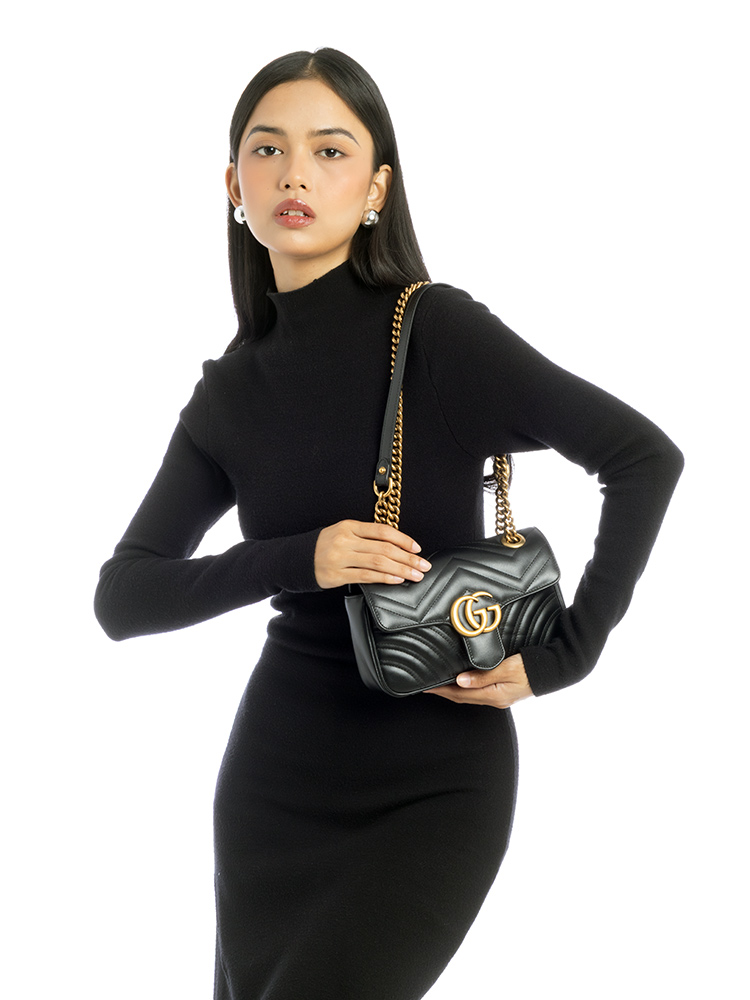 GG Marmont Matelasse Mini Flap Shoulder Bag Black