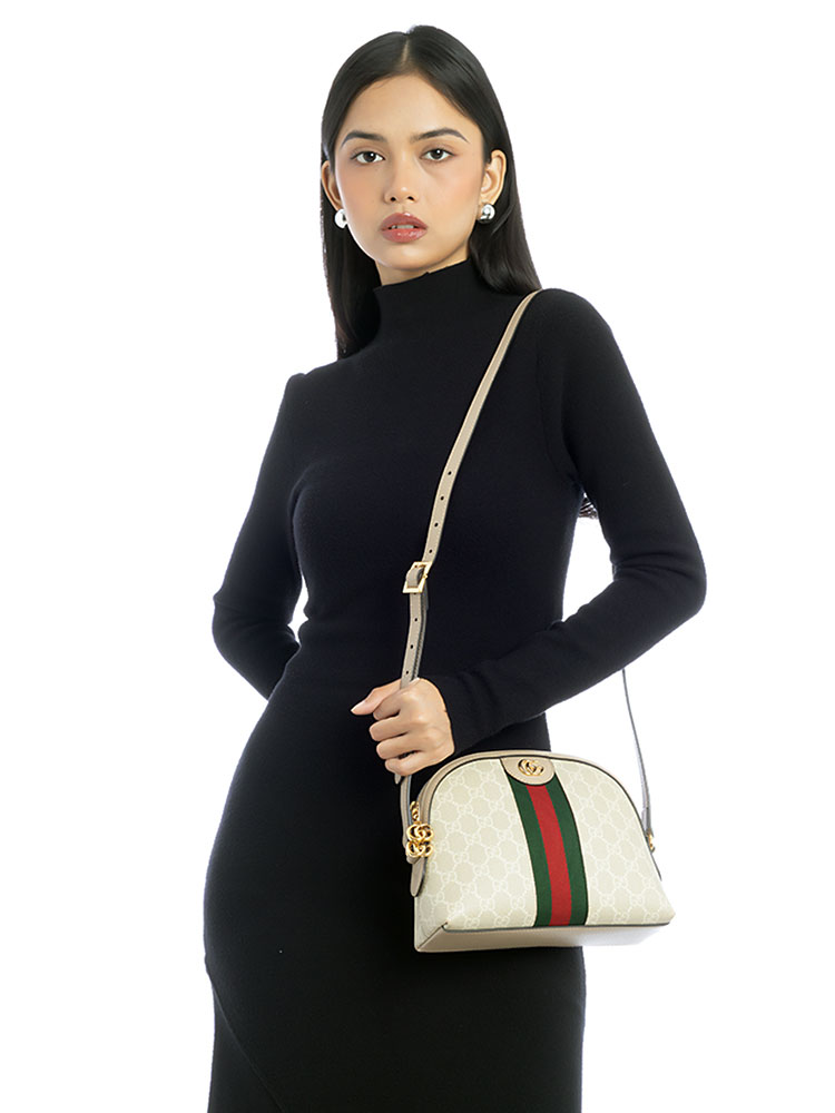 GG Supreme Web Ophidia Dome Small Shoulder Bag Beige White