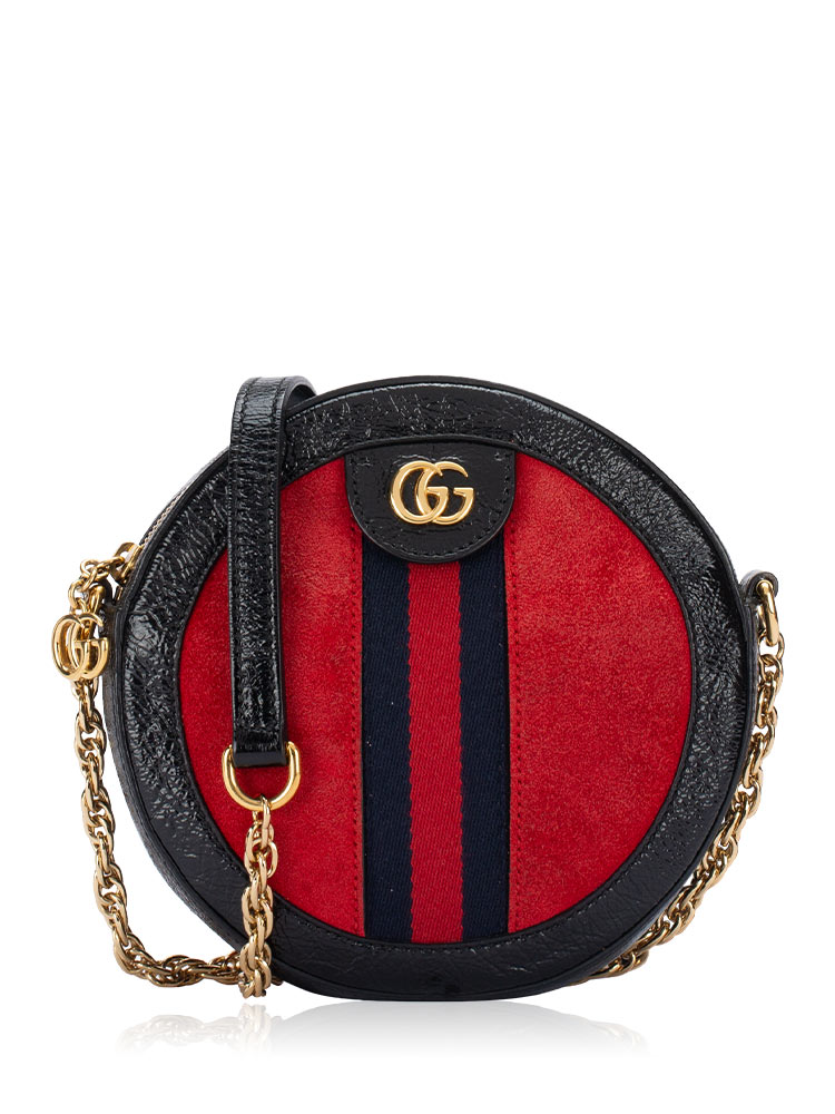Suede Web Ophidia Mini Round Shoulder Bag Red