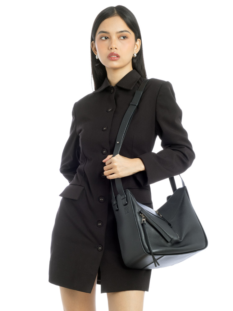 Grained Calfskin Hammock Small Shoulder Bag Black
