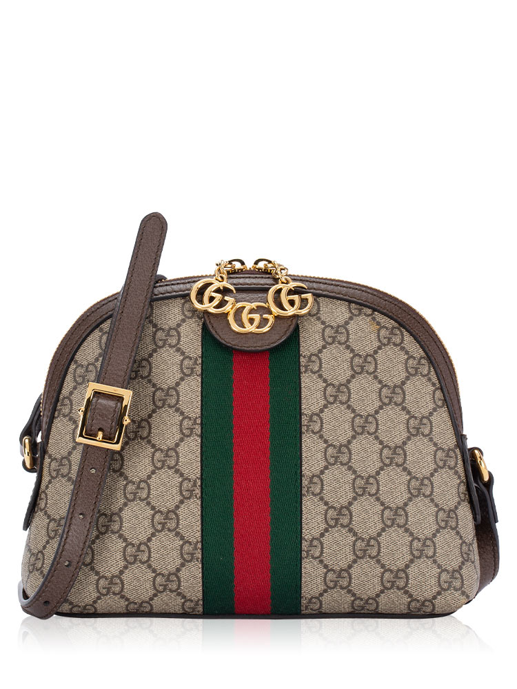GG Supreme Web Ophidia Small Dome Shoulder Bag Beige Brown