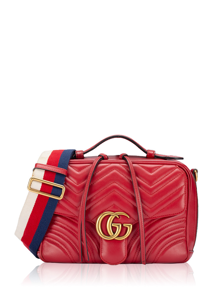 GG Marmont Sylvie Web Small Top Handle Bag Hibiscus Red