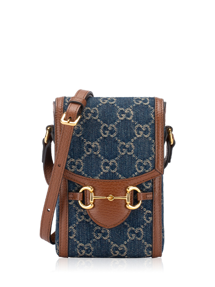 New GG Denim Horsebit 1955 Mini Crossbody Blue Tea Cuir