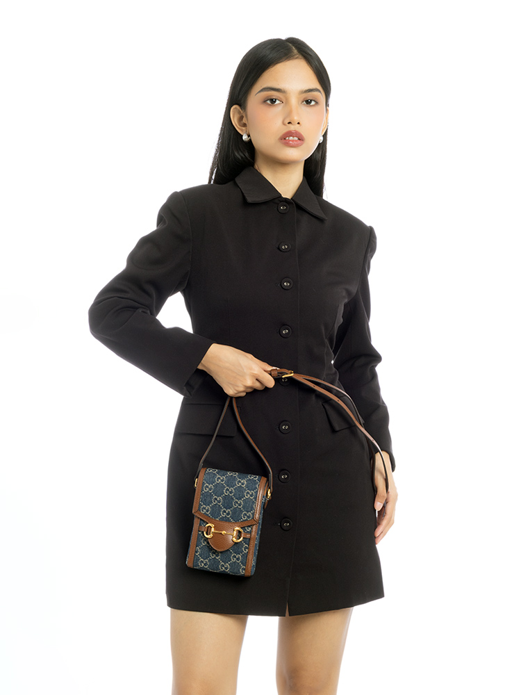 New GG Denim Horsebit 1955 Mini Crossbody Blue Tea Cuir