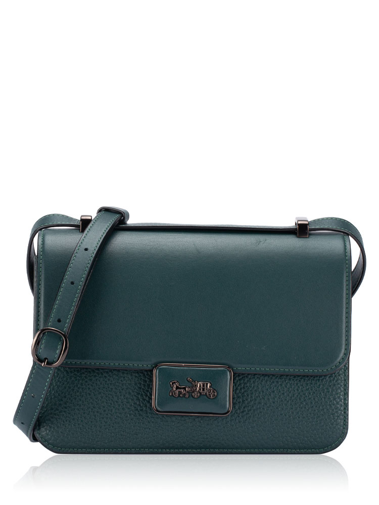C0714 Alie Mixed Leather Shoulder Bag Dark Green