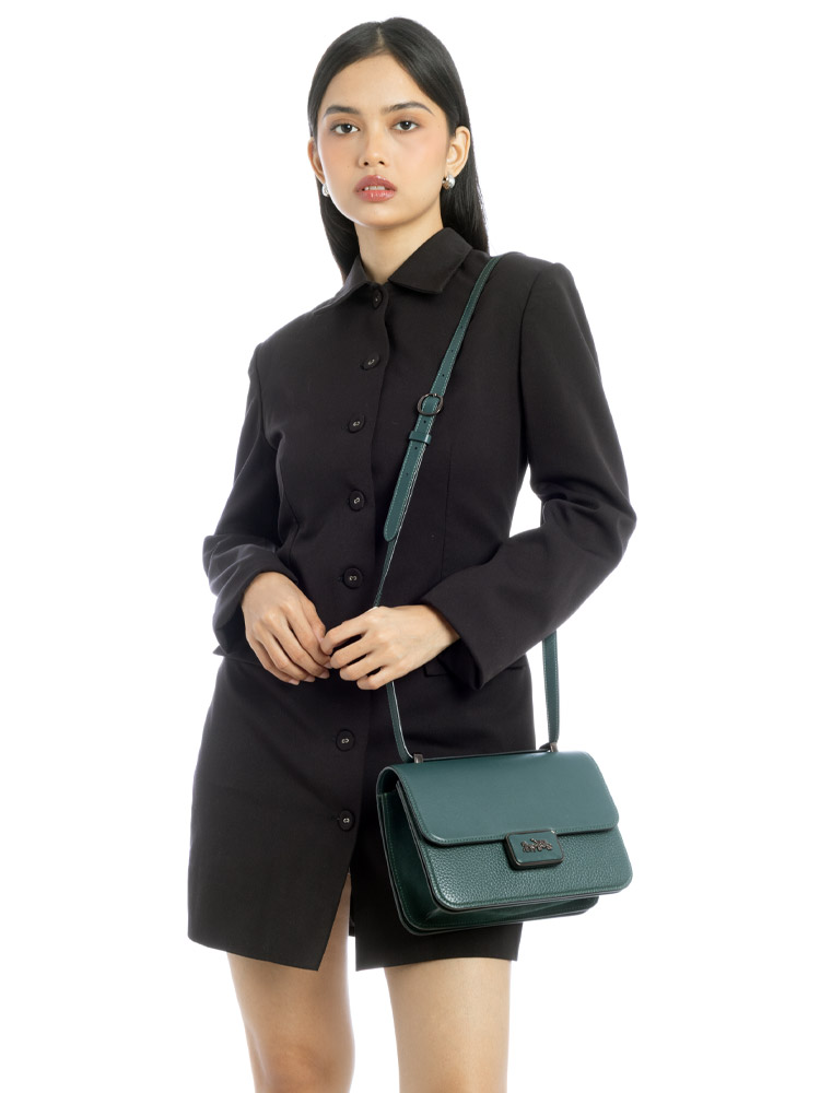 C0714 Alie Mixed Leather Shoulder Bag Dark Green