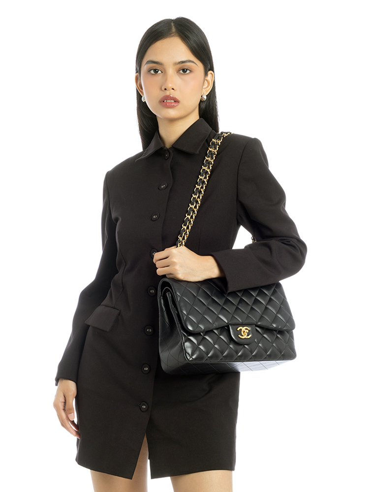 Lambskin Jumbo Classic Double Flap Bag Black