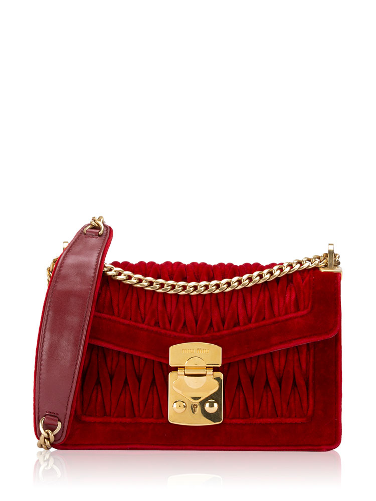5BD083 Velluto Matelasse Confidential Chain Shoulder Bag Cerise