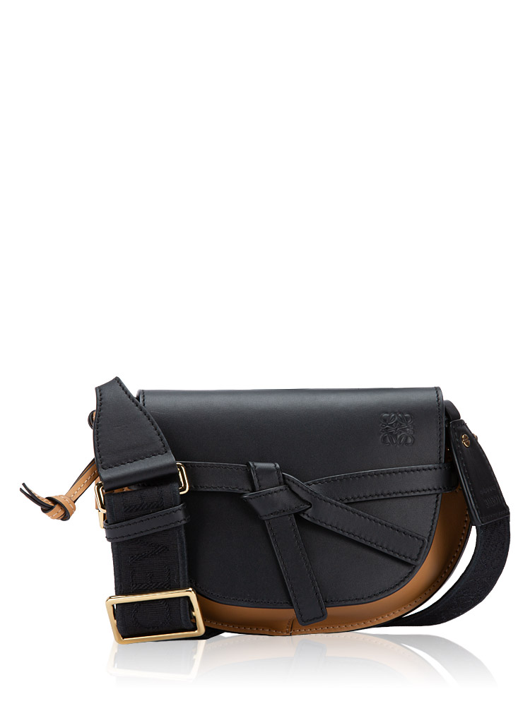 Calfskin Jacquard Mini Gate Dual Bag Black Warm Desert