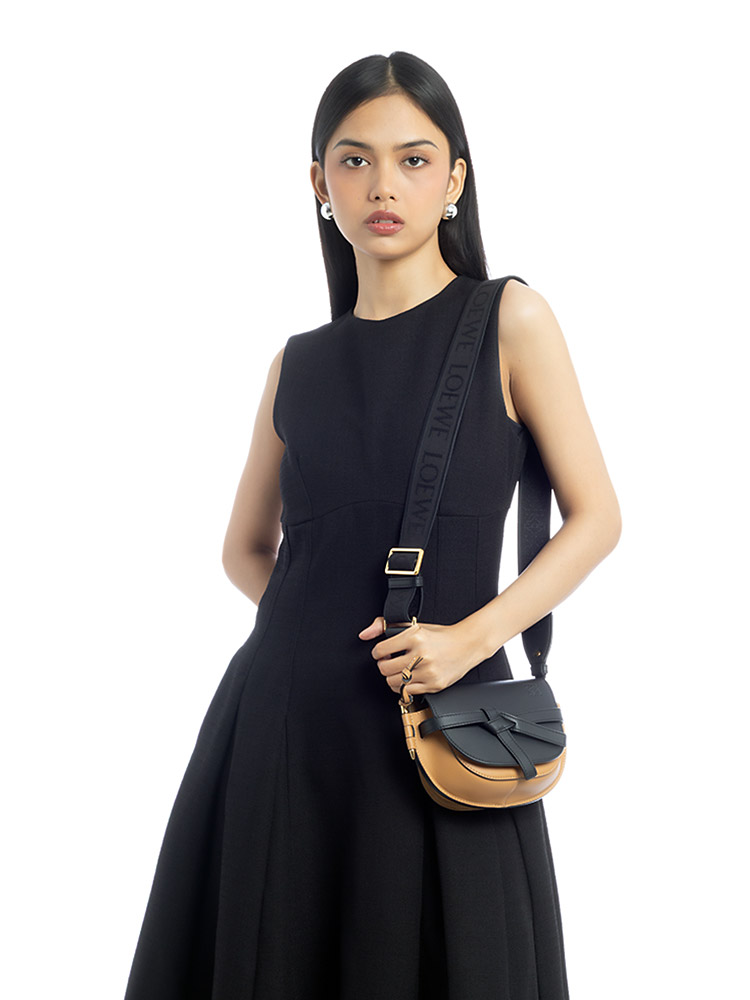Calfskin Jacquard Mini Gate Dual Bag Black Warm Desert