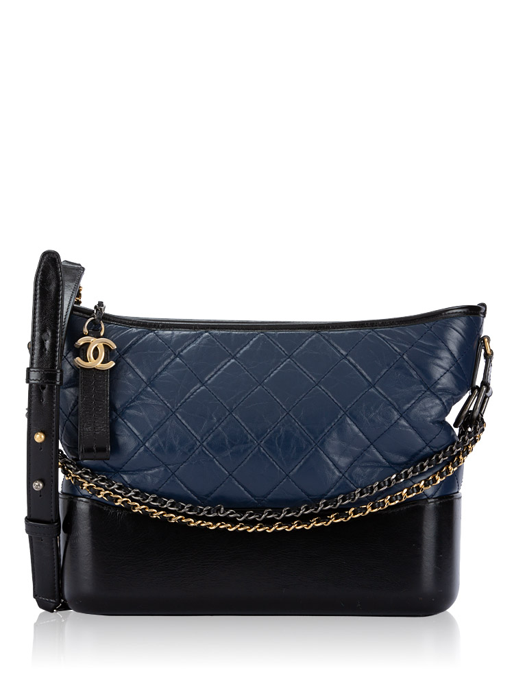 Aged Calfskin Gabrielle Medium Hobo Black Navy