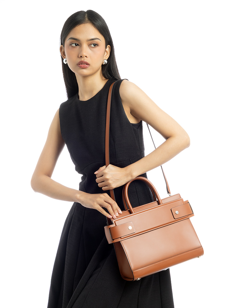 Smooth Calfskin Horizon Small Satchel Chestnut