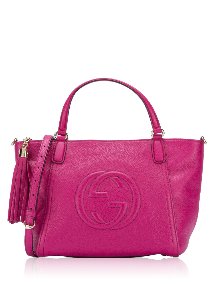 Pebbled Calfskin Soho Small Top Handle Bag Bright Bougainvillea